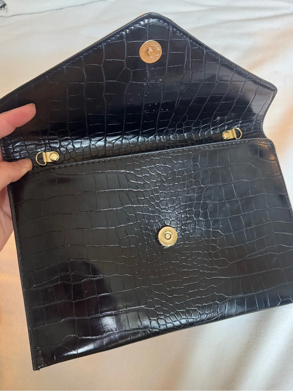 BP Black Croc-Embossed Envelope Clutch